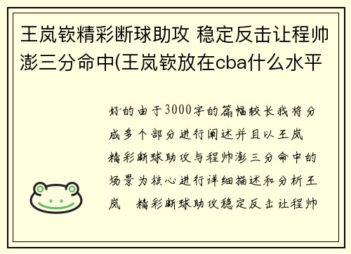 王岚嵚精彩断球助攻 稳定反击让程帅澎三分命中(王岚嵚放在cba什么水平)