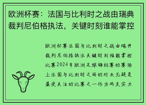 欧洲杯赛：法国与比利时之战由瑞典裁判尼伯格执法，关键时刻谁能掌控比赛？