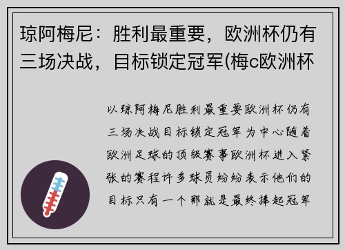 琼阿梅尼：胜利最重要，欧洲杯仍有三场决战，目标锁定冠军(梅c欧洲杯)