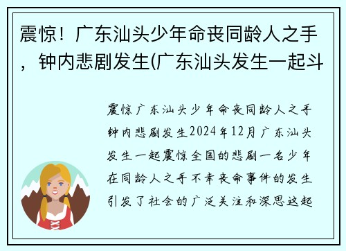 震惊！广东汕头少年命丧同龄人之手，钟内悲剧发生(广东汕头发生一起斗殴)