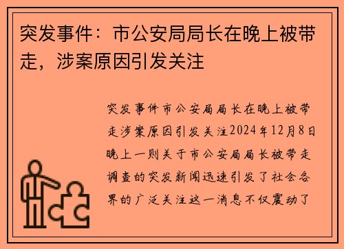 突发事件：市公安局局长在晚上被带走，涉案原因引发关注