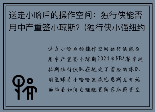 送走小哈后的操作空间：独行侠能否用中产重签小琼斯？(独行侠小强纽约)