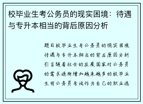 校毕业生考公务员的现实困境：待遇与专升本相当的背后原因分析