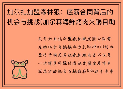 加尔扎加盟森林狼：底薪合同背后的机会与挑战(加尔森海鲜烤肉火锅自助怎么样)